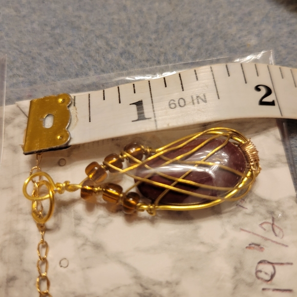 Gold Wire Wrapped with Red and Brown Stone Lotus Bud Necklace - Picture 6 of 6